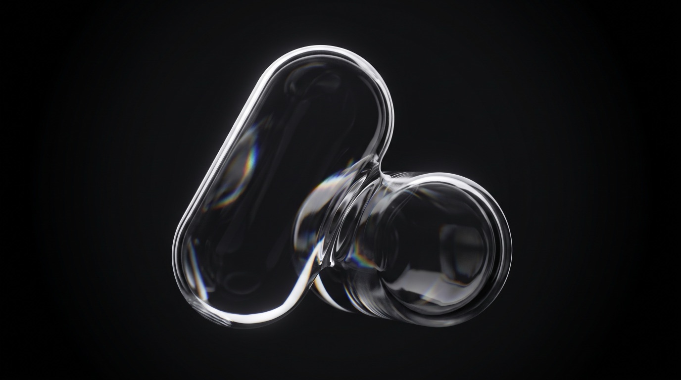 Two glass capsule forms pressed together with bright rim light, representing a conversation between two people